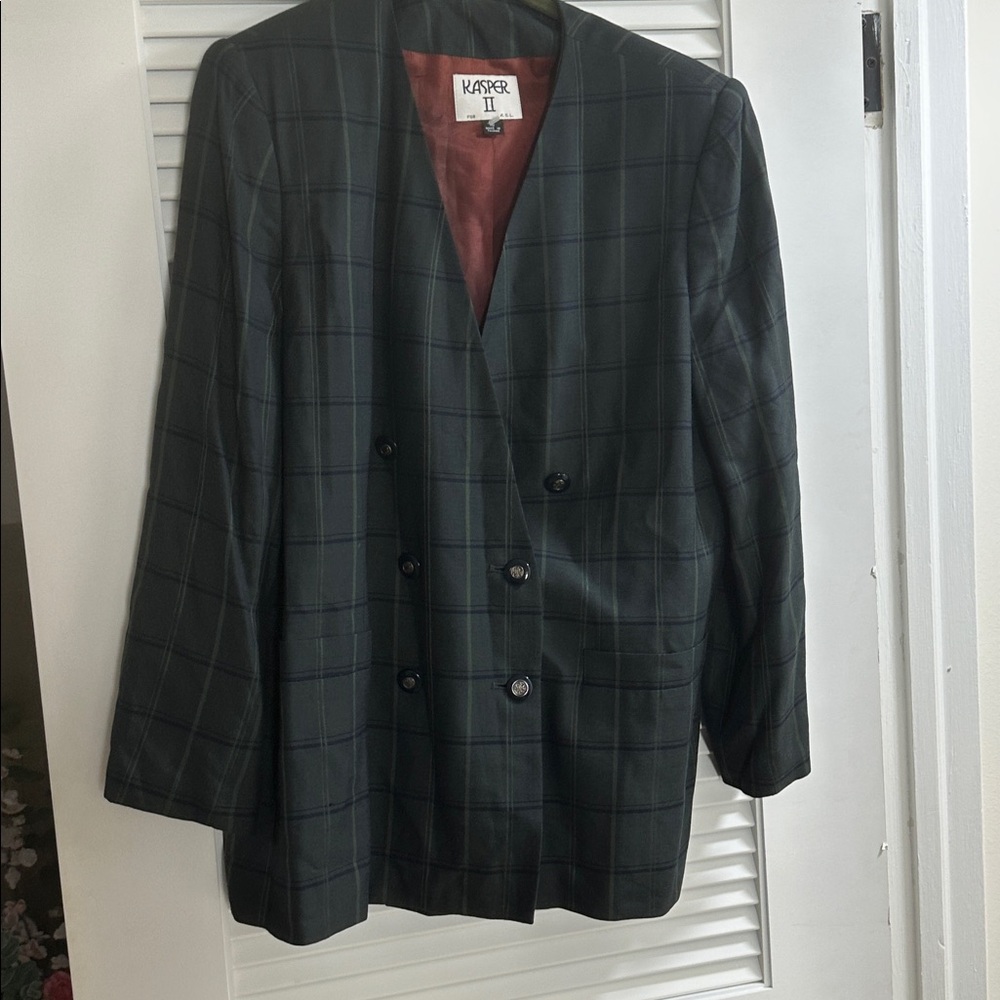 Kasper Black and Green Checkered Blazer
